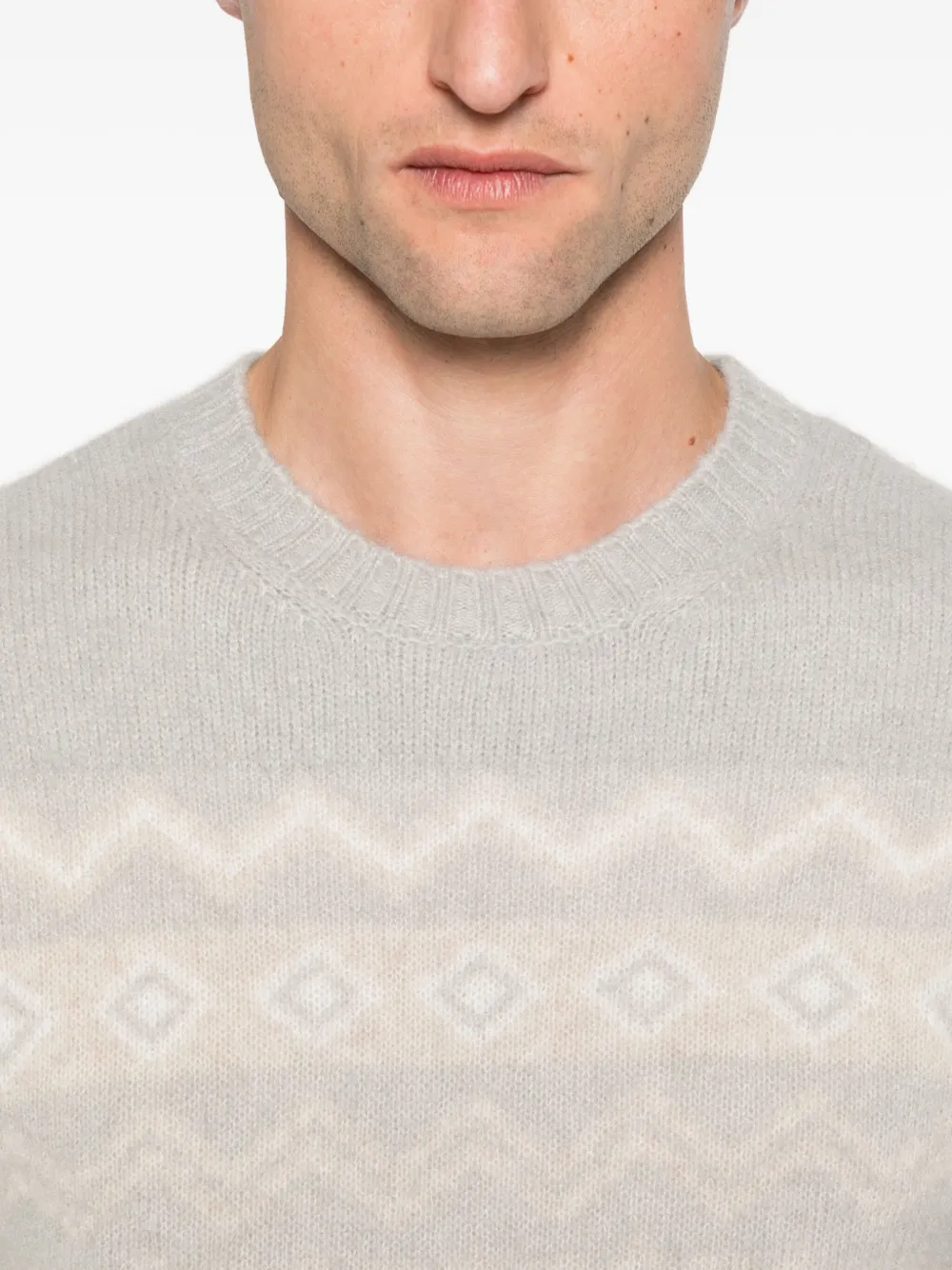 Eleventy Round-neck Jacquard Sweater In Gray
