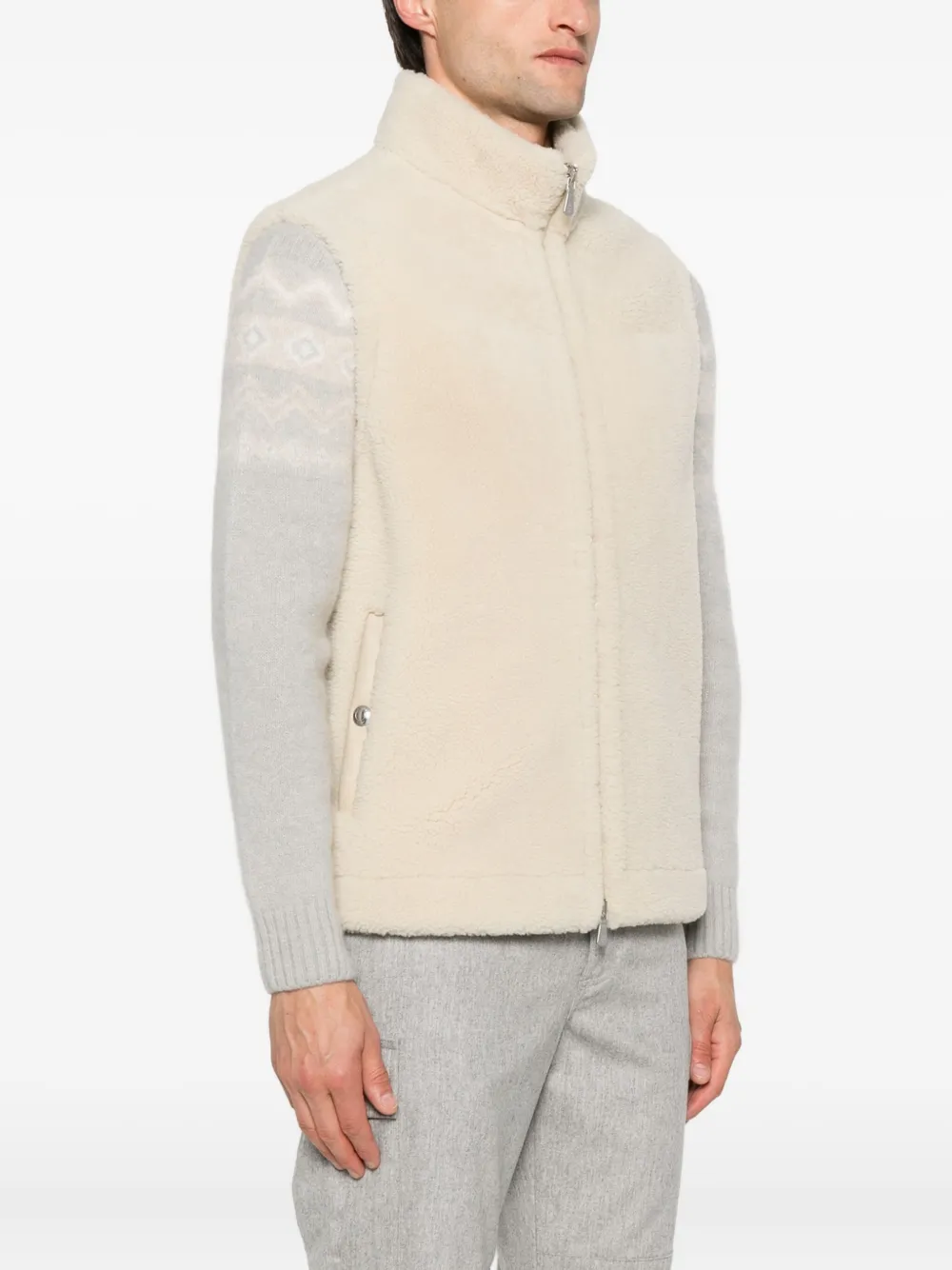  Eleventy Shearling Zip-front Gilet - Neutrals 