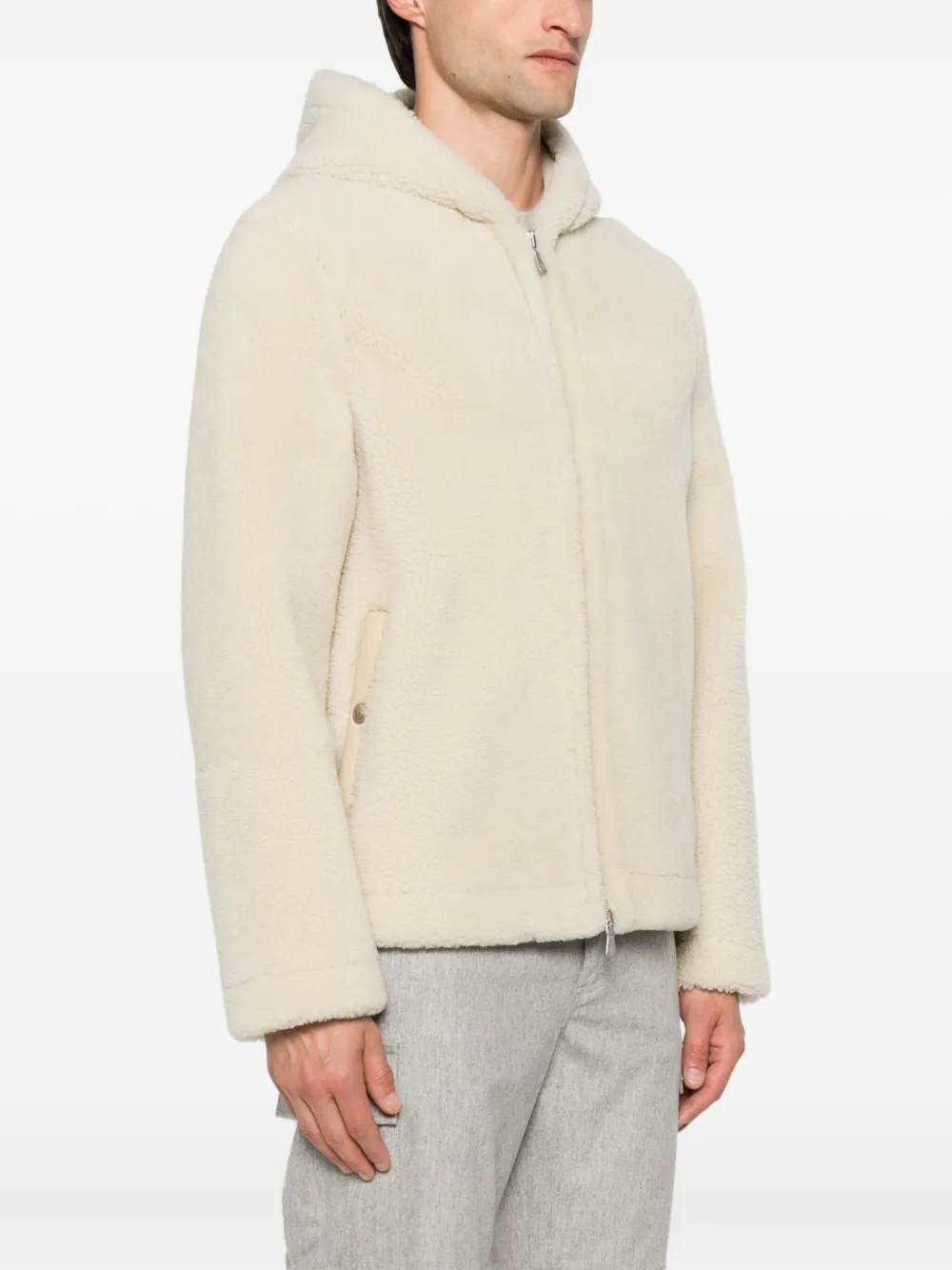  Eleventy Hooded Shearling Jacket - Neutrals 