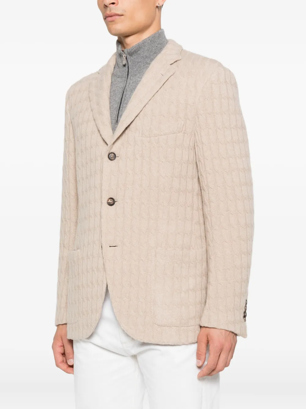  Eleventy Cable-knit Single-breasted Blazer - Neutrals 