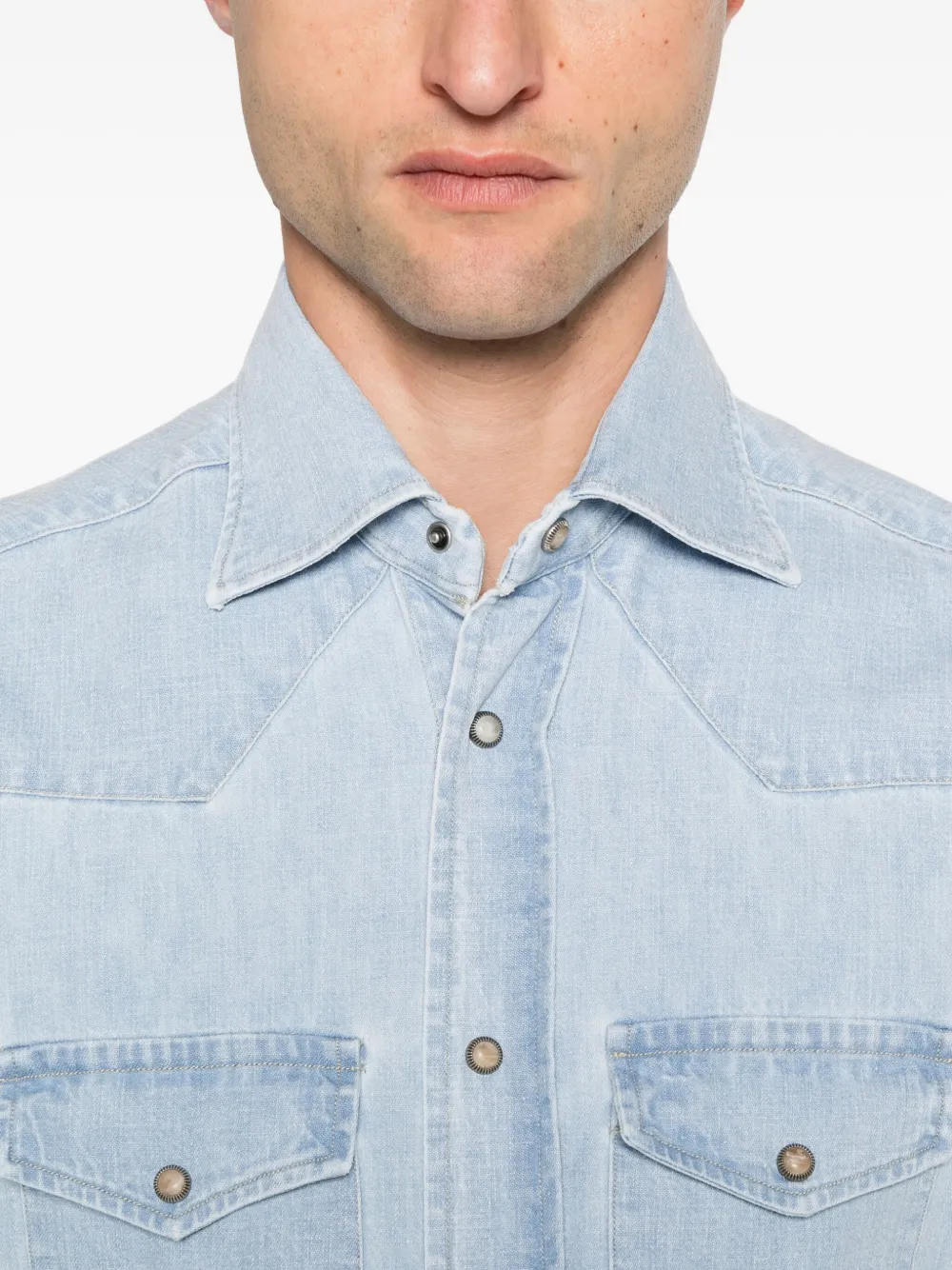 Eleventy Denim overhemd met dubbele zak Blauw