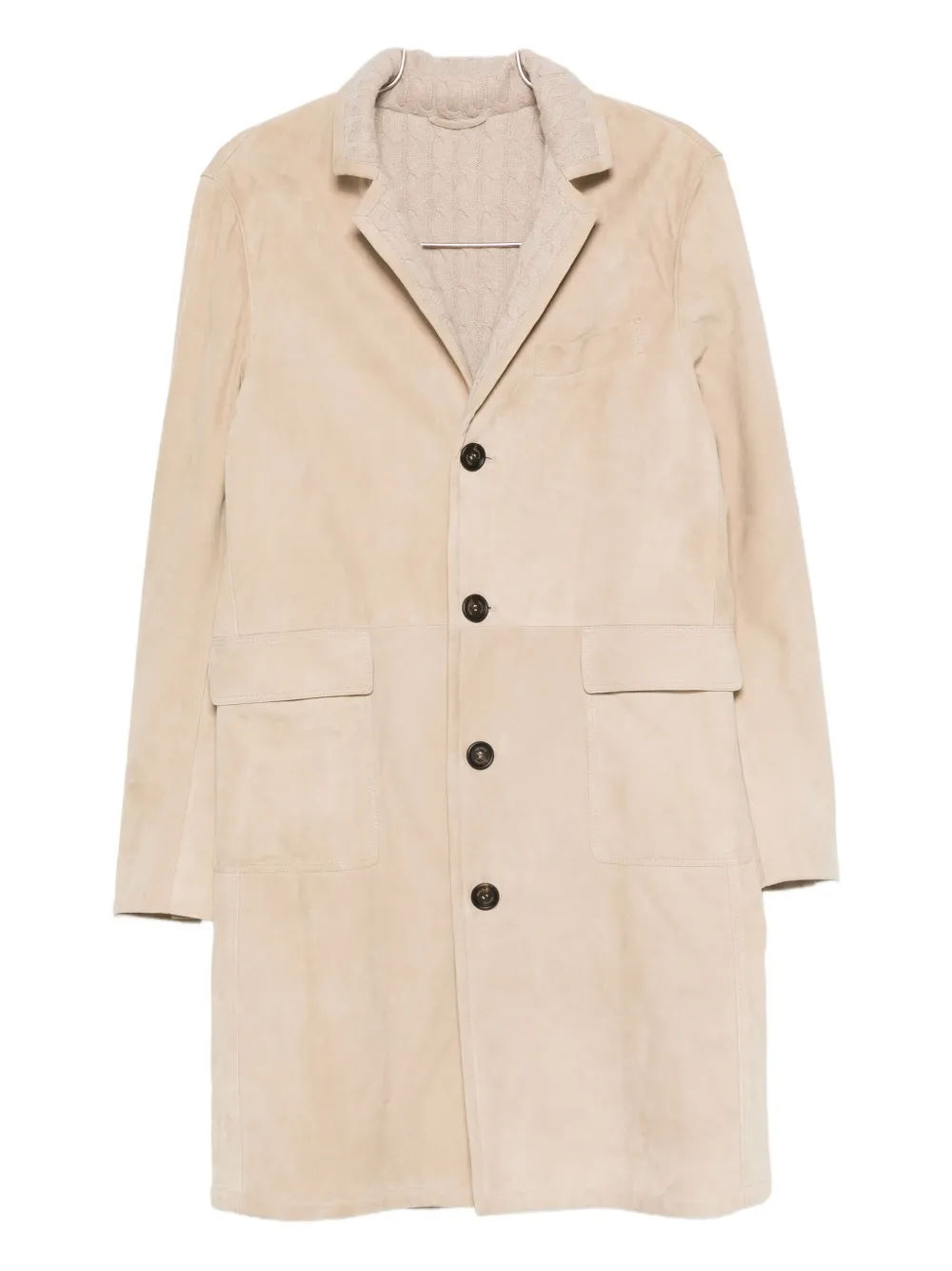 Eleventy Cappotto monopetto in pelle scamosciata - Toni neutri