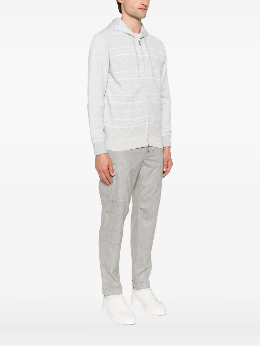  Eleventy Patterned Wool Hoodie - Grey 