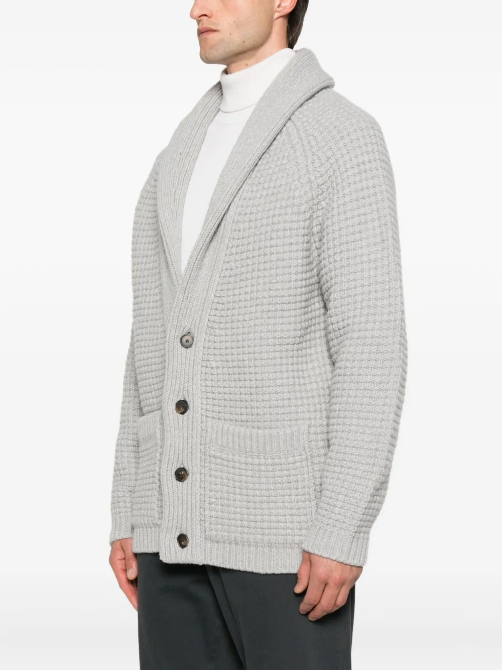  Eleventy Waffle-knit Shawl-collar Cardigan - Green 