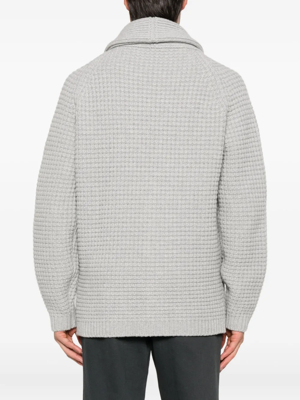 Eleventy Vest met wafelgebreide sjaalkraag Groen