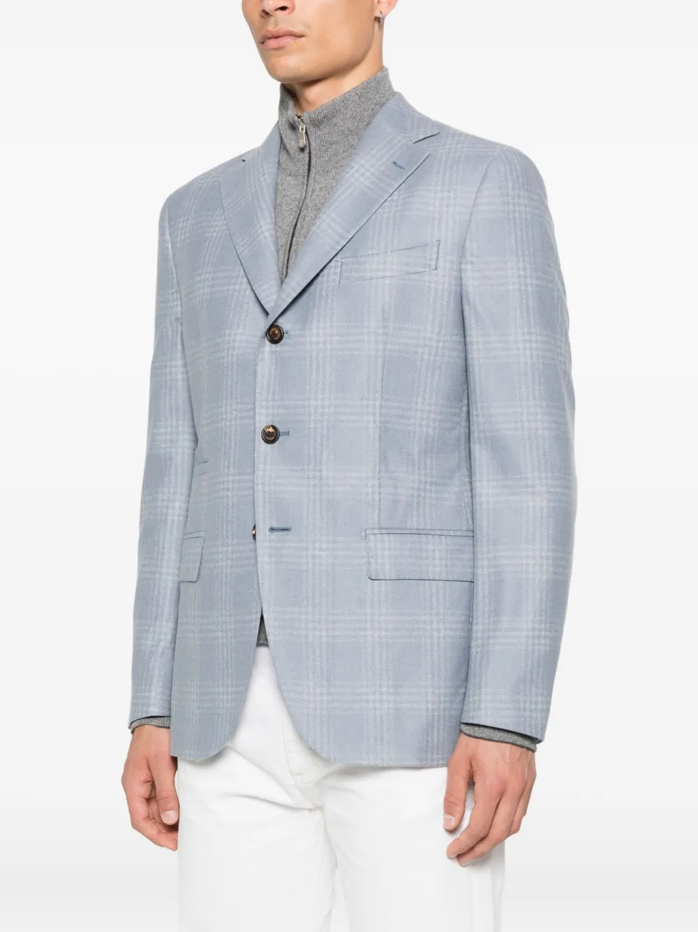 Eleventy checked single-breasted blazer Blauw