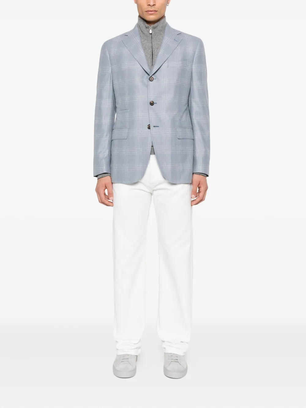 Eleventy checked single-breasted blazer Blauw