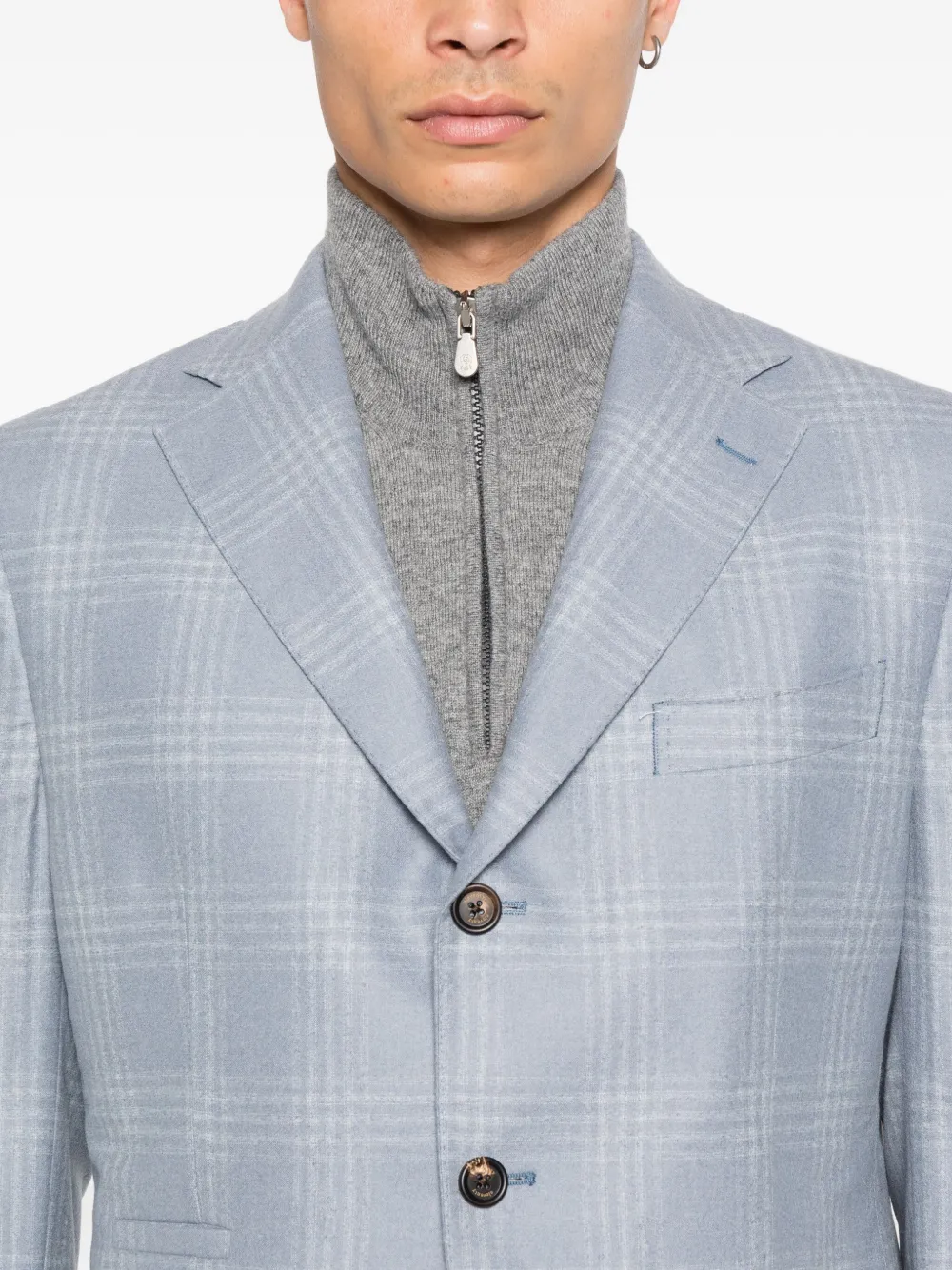 Eleventy checked single-breasted blazer Blauw