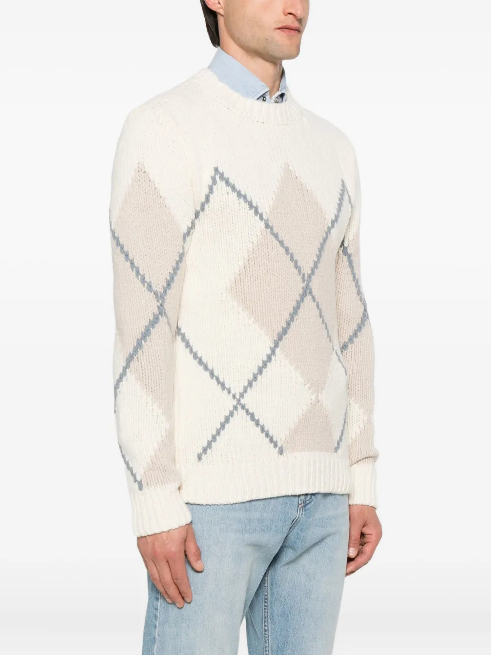  Eleventy Diamond-pattern Crew-neck Sweater - Neutrals 