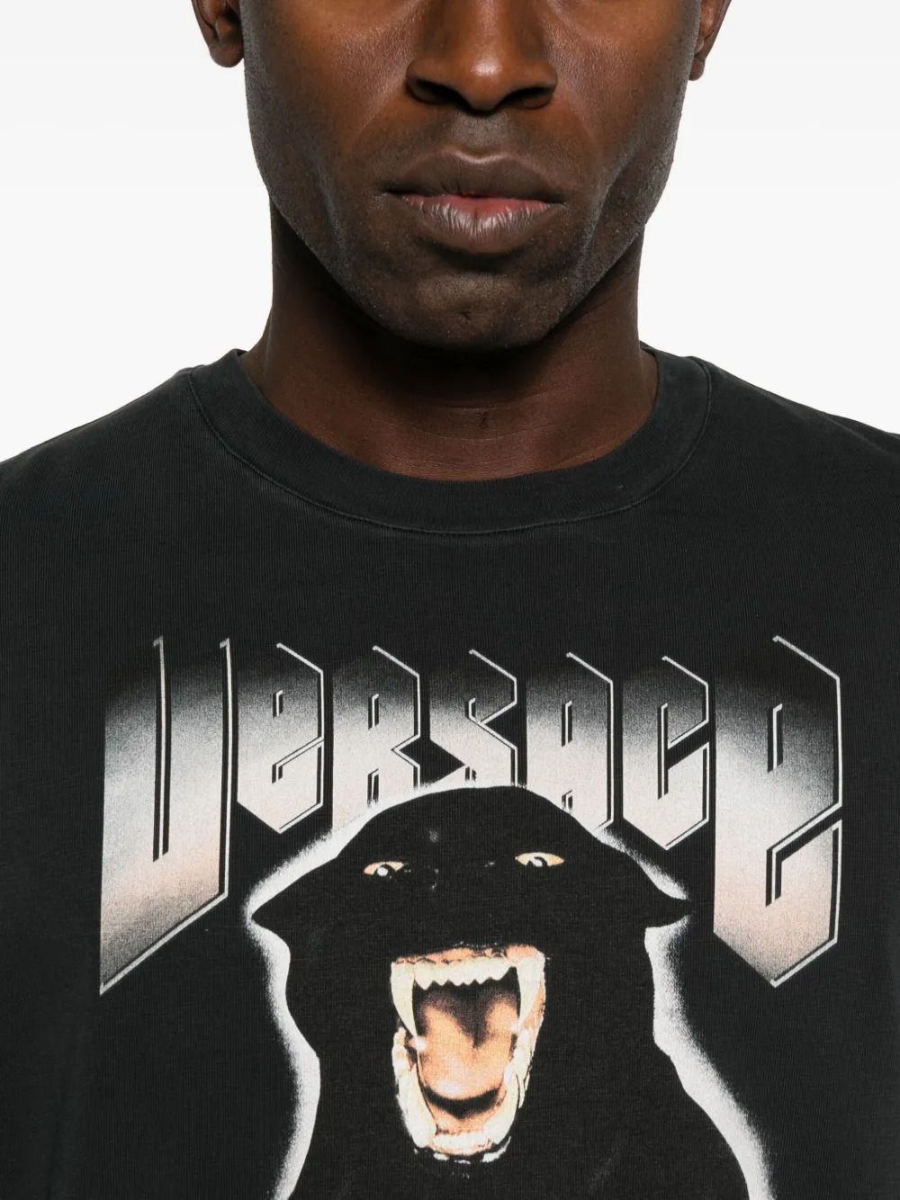 Versace Re-edition Panther Printed Cotton-jersey T-shirt In Black