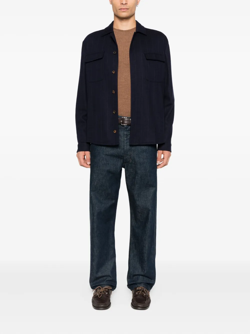 Eleventy Shirtjack met krijtstreep Blauw