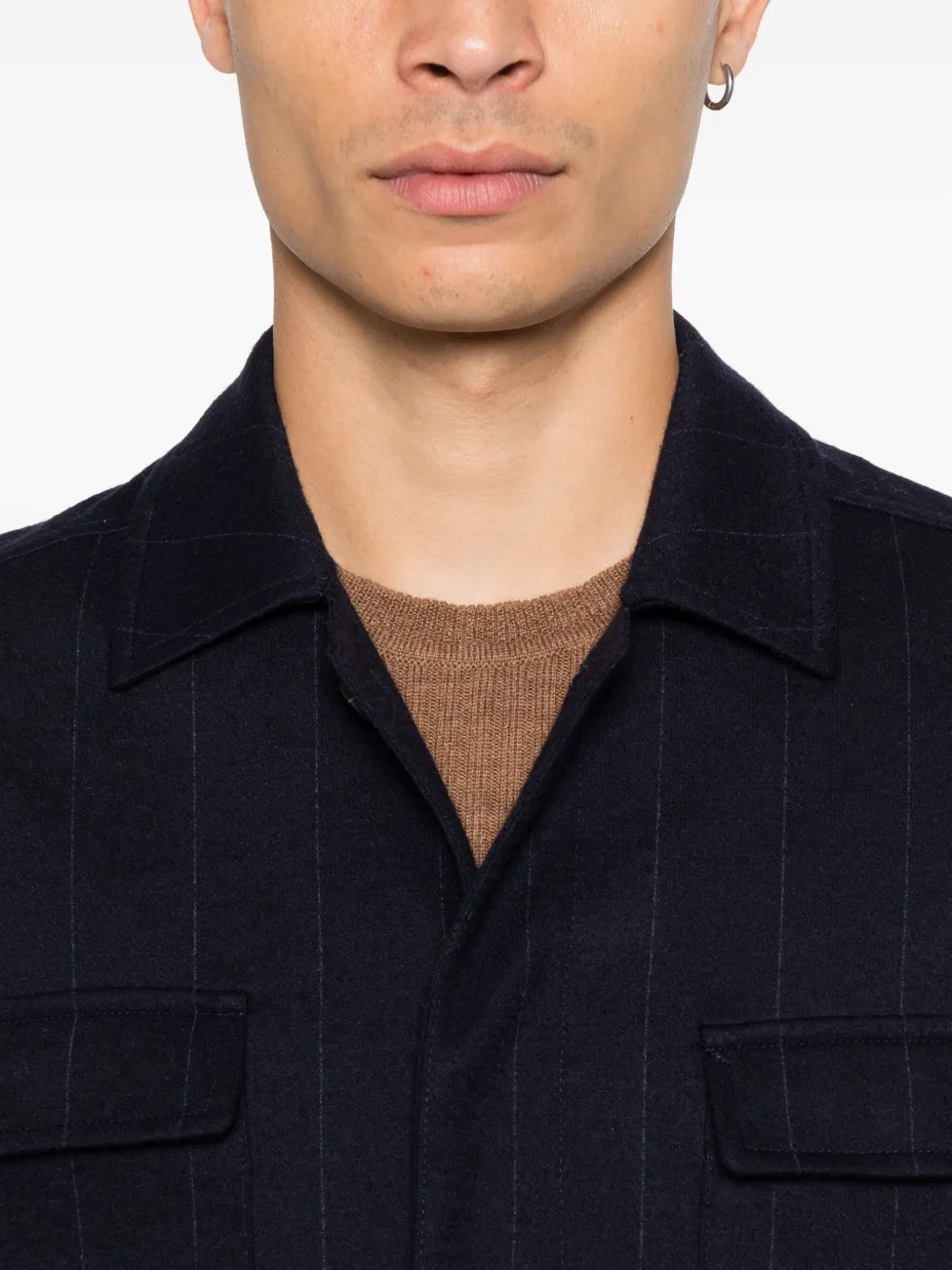 Eleventy Shirtjack met krijtstreep Blauw