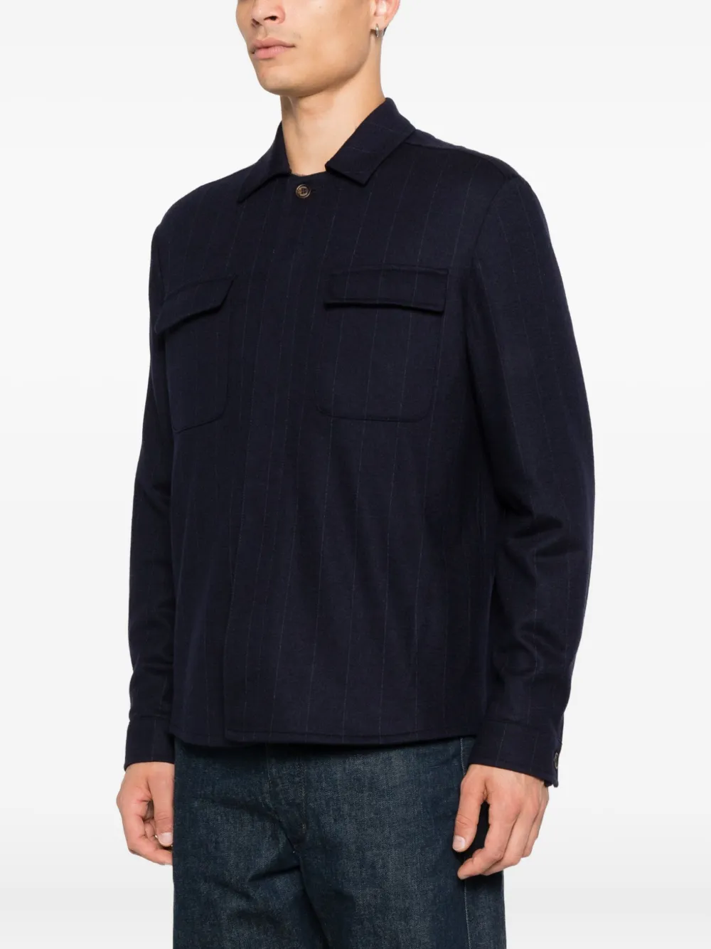 Eleventy Shirtjack met krijtstreep Blauw