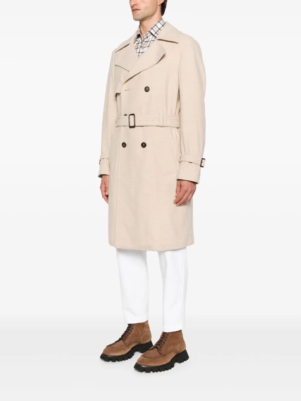  Eleventy Belted Double-breasted Coat - Neutrals 