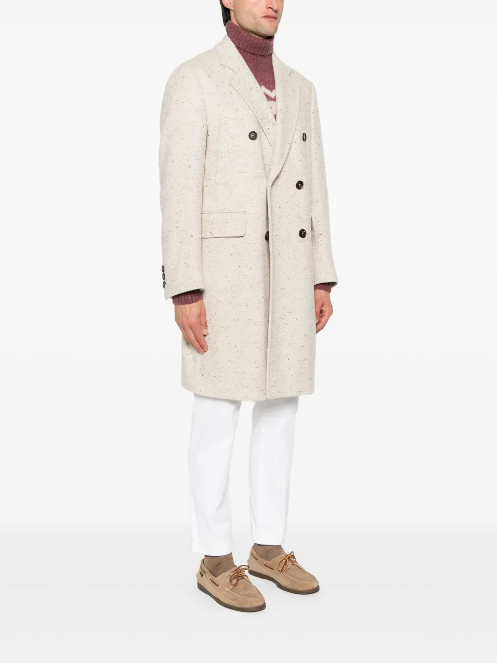  Eleventy Herringbone Double-breasted Coat - Neutrals 