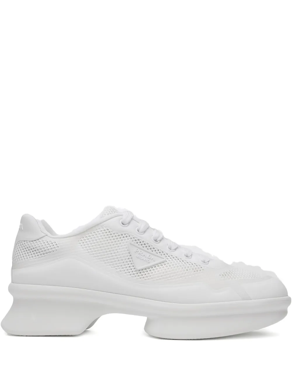 Prada Sneakers met plateauzool en mesh vlakken Wit