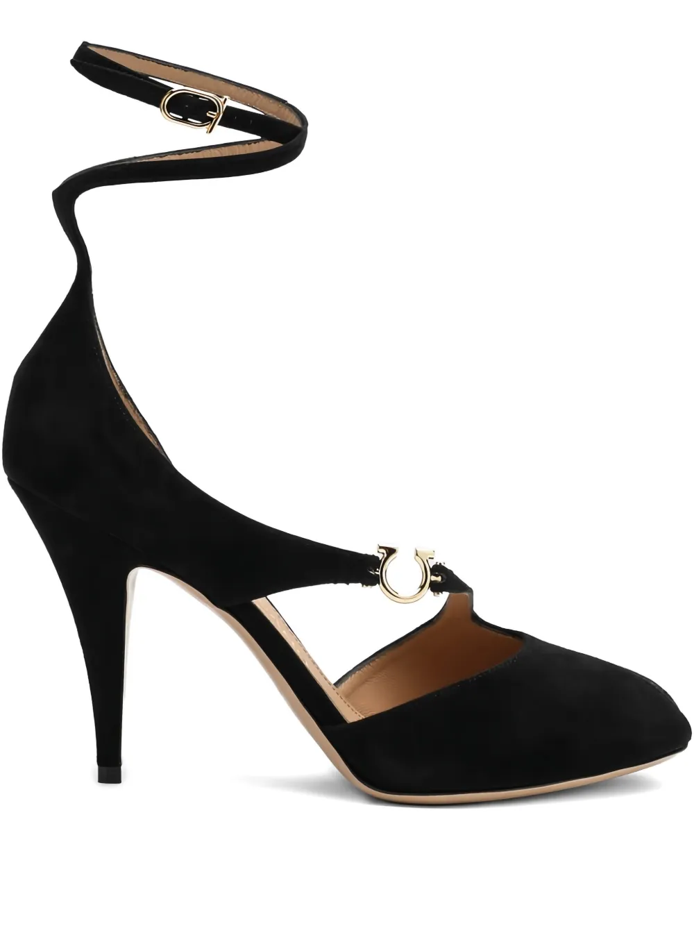 Ferragamo 95 mm Molly pumps met open neus en enkelbandje Zwart
