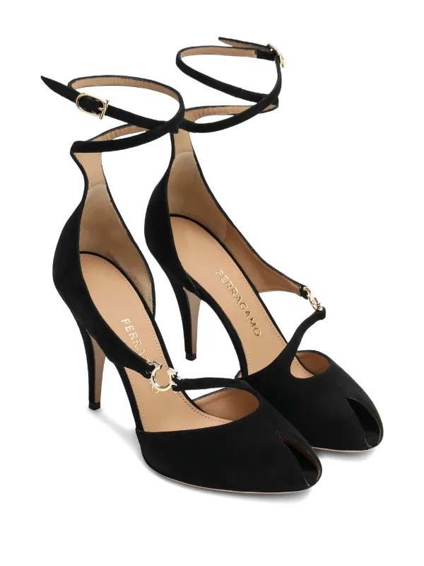 Ferragamo 95mm Molly ankle-wrap peep-toe Pumps | Black | FARFETCH