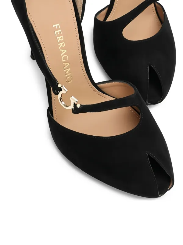 Ferragamo 95mm Molly ankle-wrap peep-toe Pumps | Black | FARFETCH