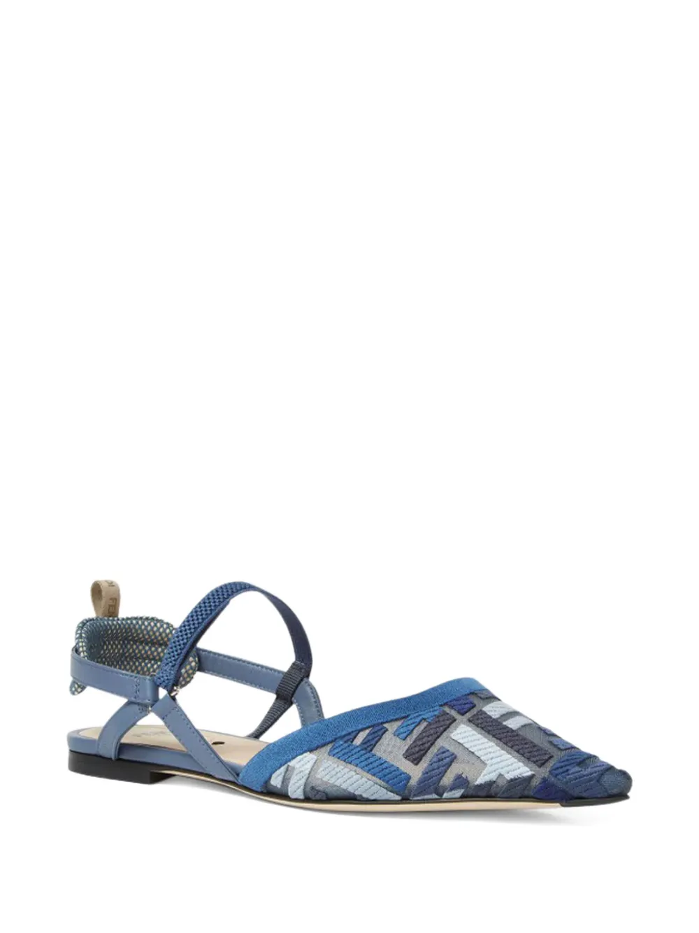 Fendi Blue Flat Mesh Slingbacks With Ff Embroidery