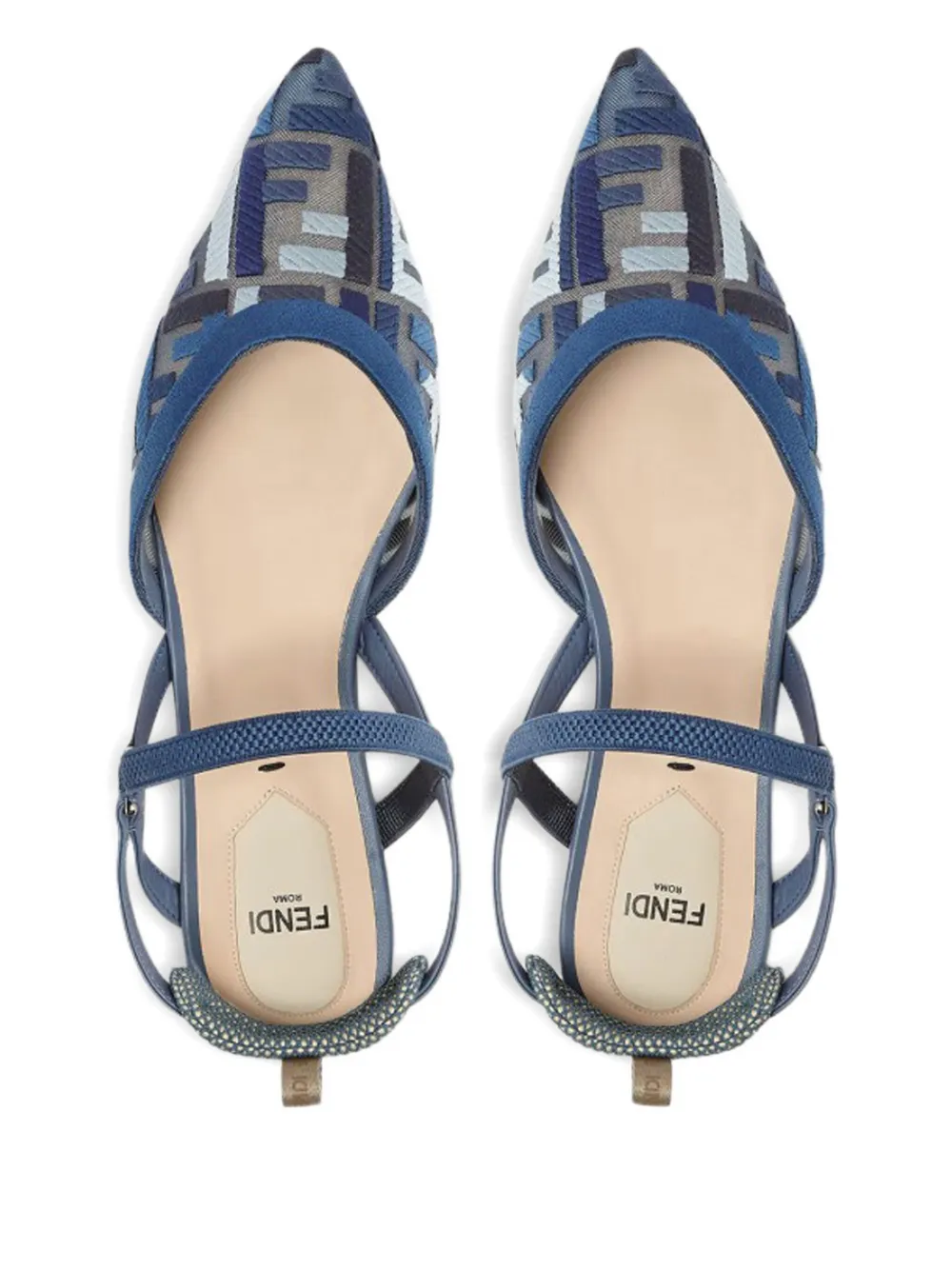 Fendi Blue Flat Mesh Slingbacks With Ff Embroidery