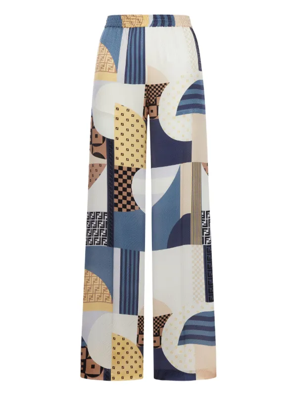 Fendi Geometric-print Wide-leg Trousers in White