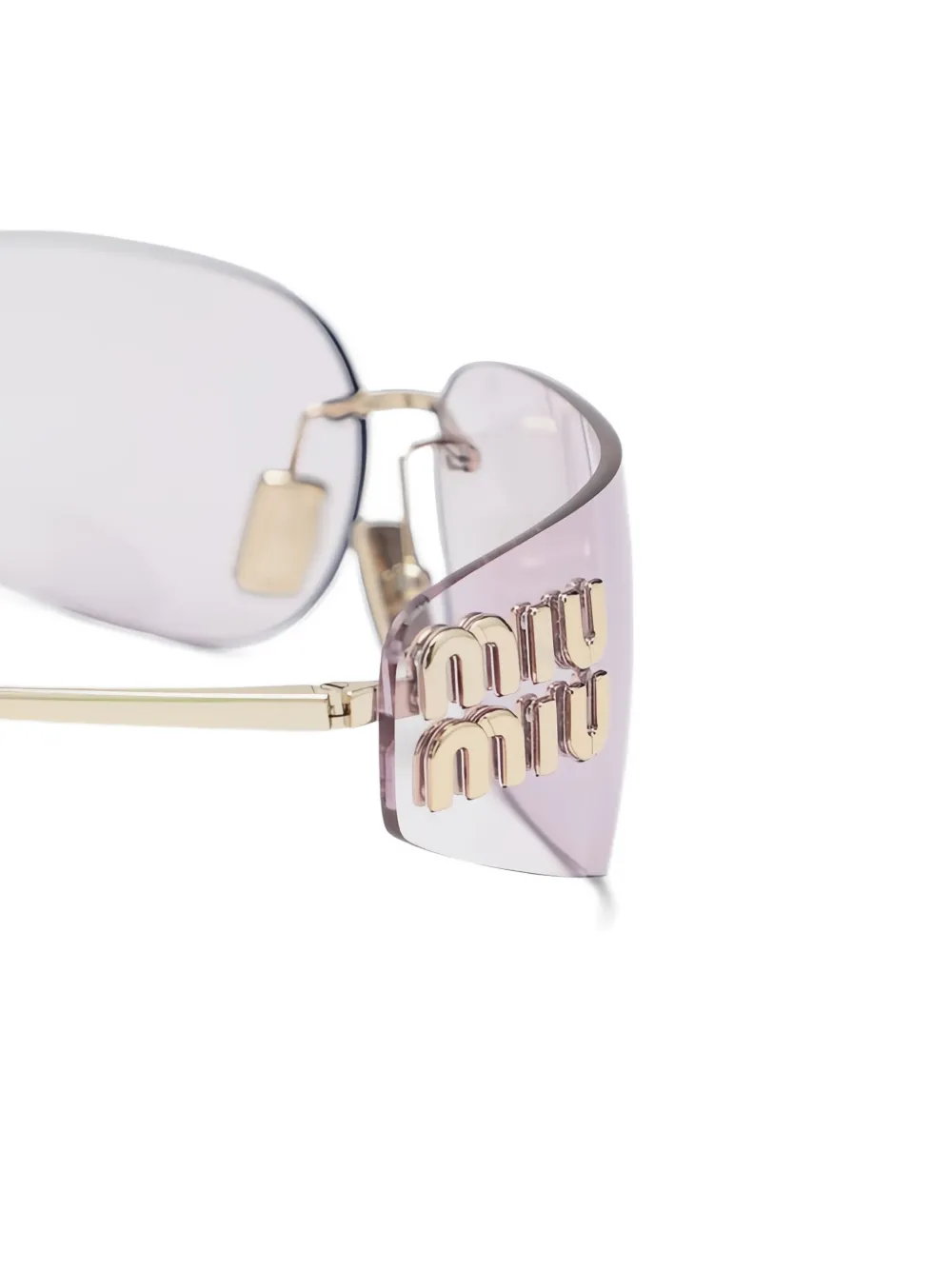 Miu Eyewear Zonnebril met randloos montuur en logo Goud