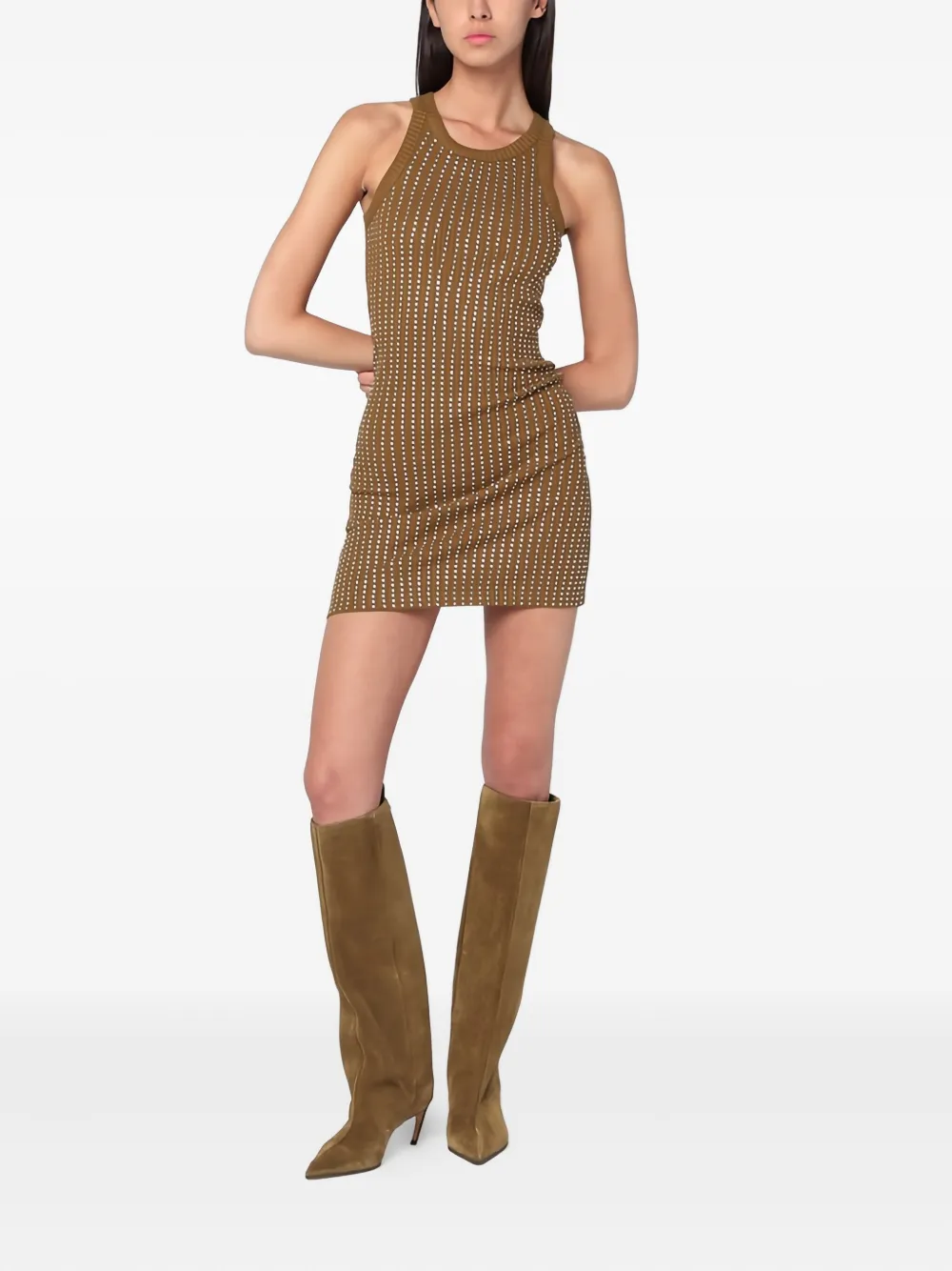 The Attico ribbed embellished midi dress - Groen