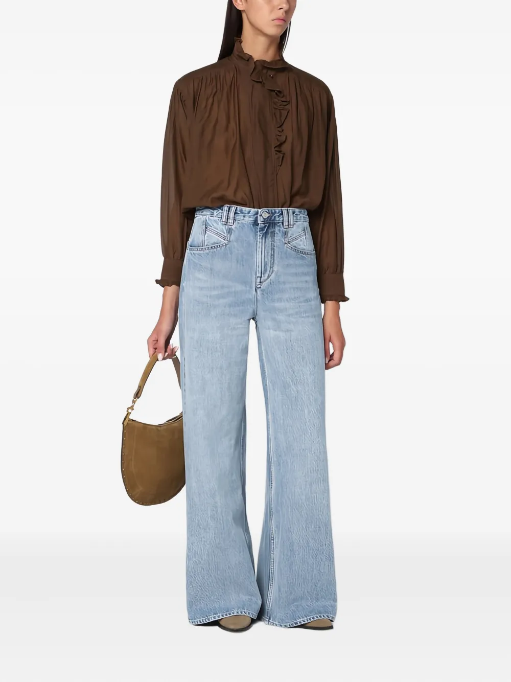 MARANT ÉTOILE ruffled high-neck blouse - Bruin