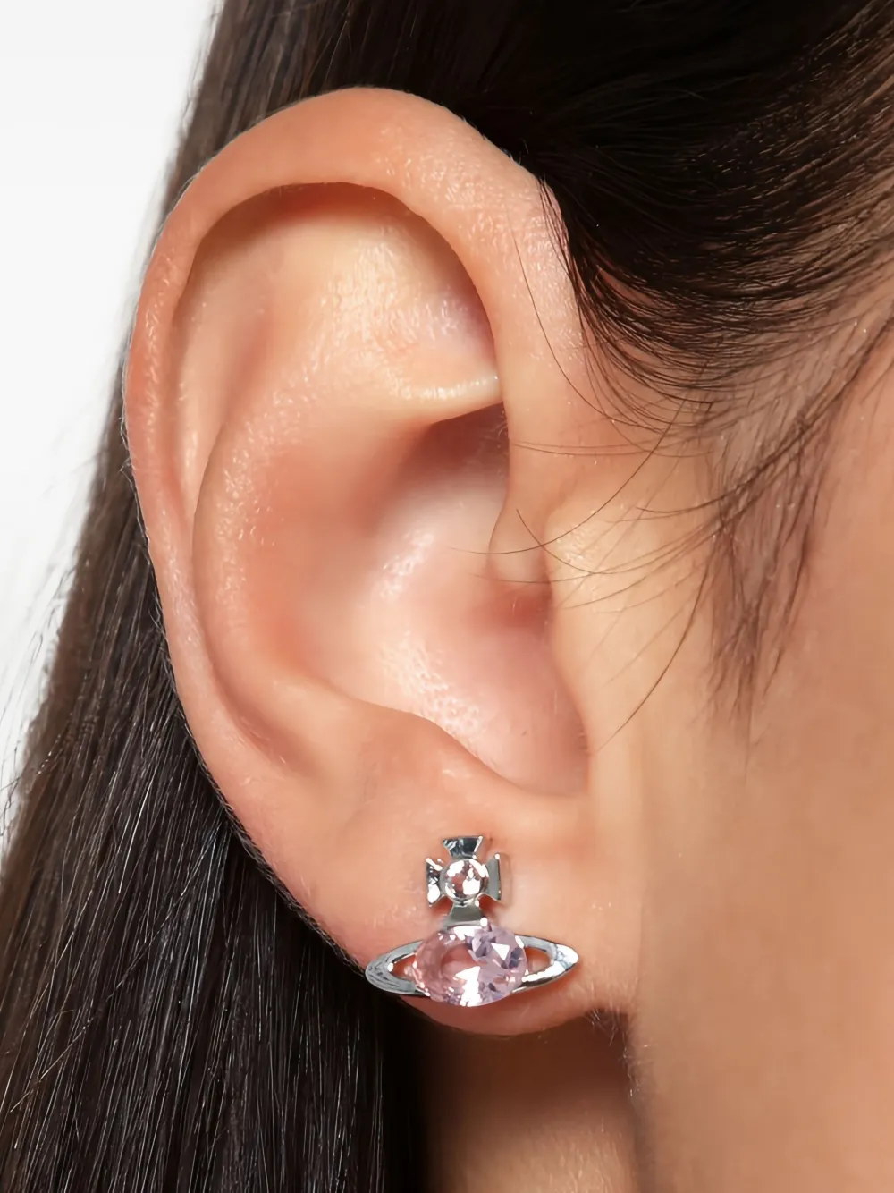 Vivienne Westwood Oorbellen met roze steen - Zilver