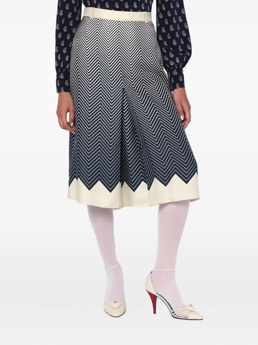 Valentino Garavani Zijden midi-rok met plooien Wit