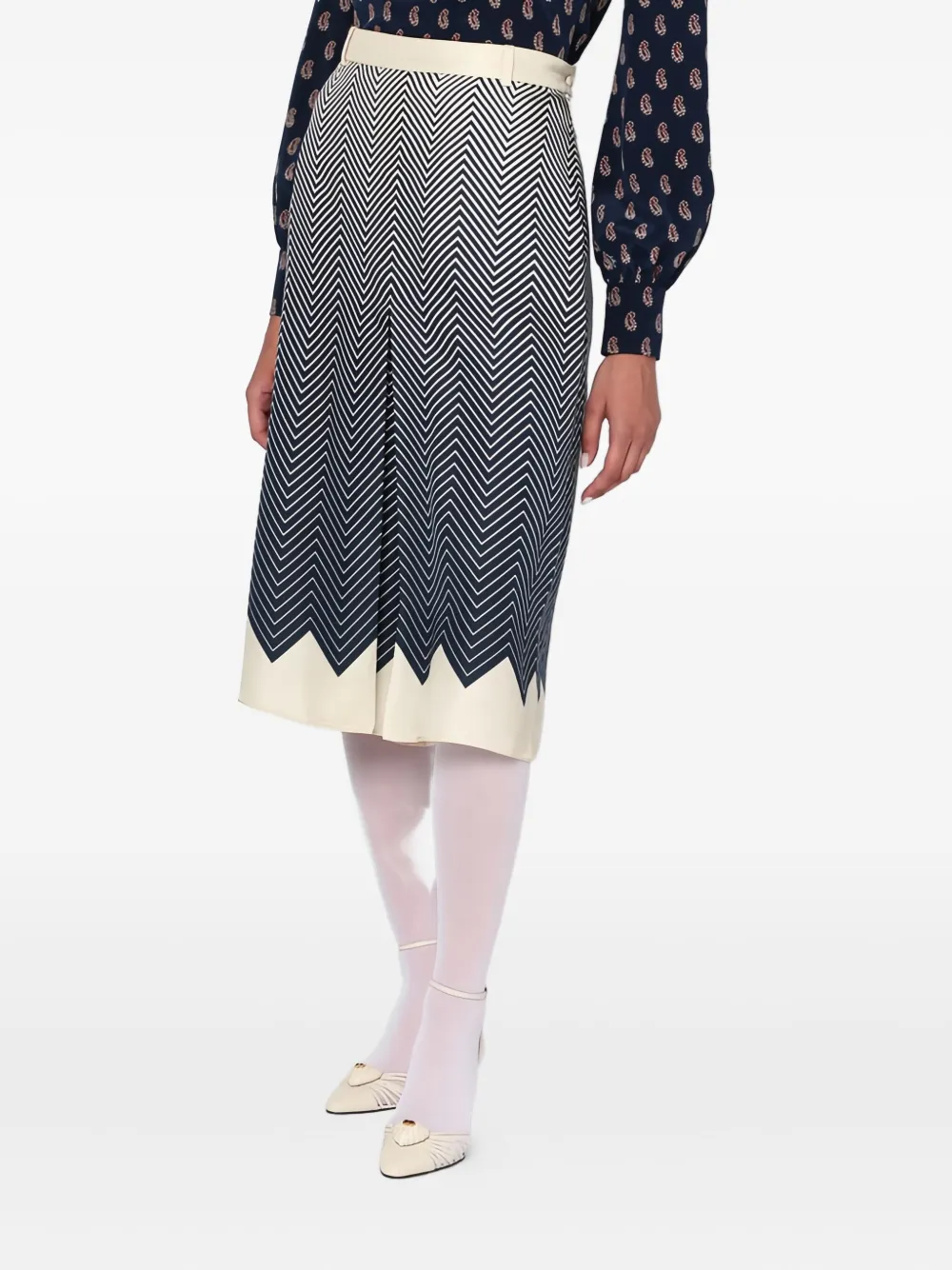 Valentino Garavani Zijden midi-rok met plooien Wit