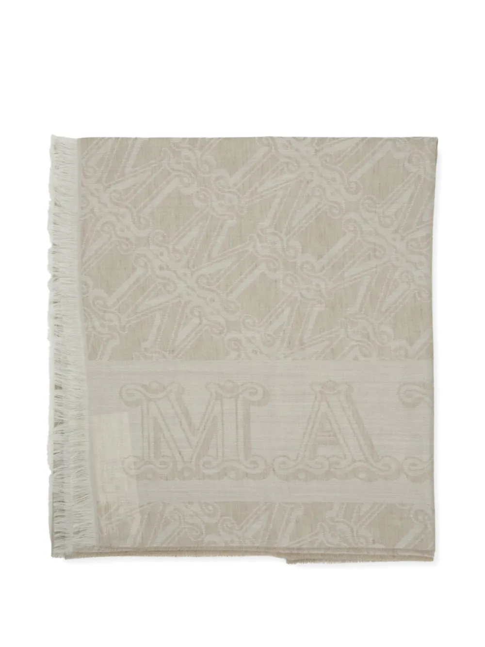 Max Mara Monogram-jacquard Fringed Scarf In Neutral