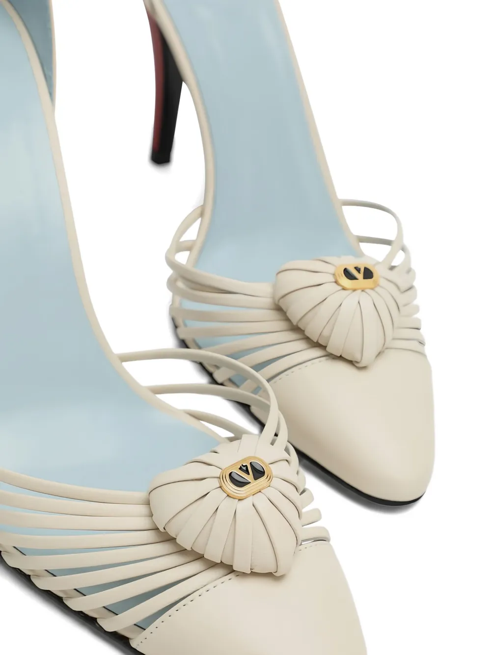 Valentino Garavani 10mm heart-plaque leather pumps Neutrals