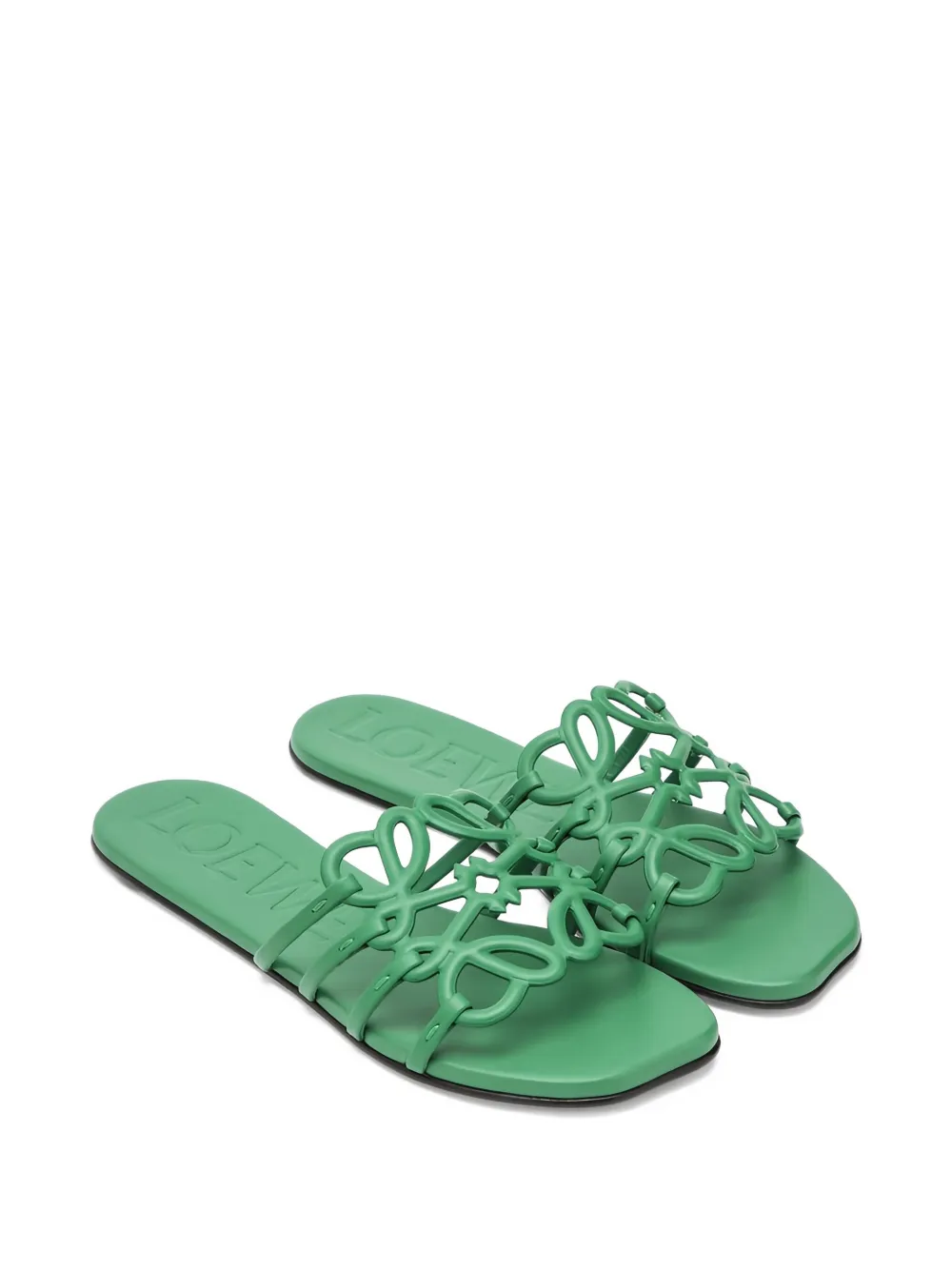 Loewe Petal Anagram Leather Flat Sandals In Green
