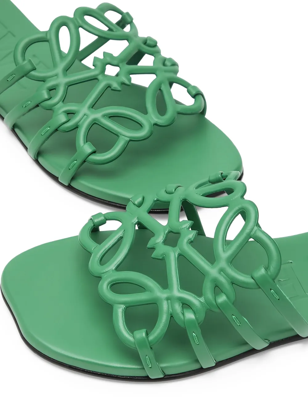 Loewe Petal Anagram Leather Flat Sandals In Green