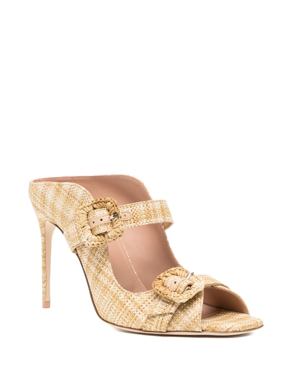 Malone Souliers 100 mm raffia sandalen met gesp Beige
