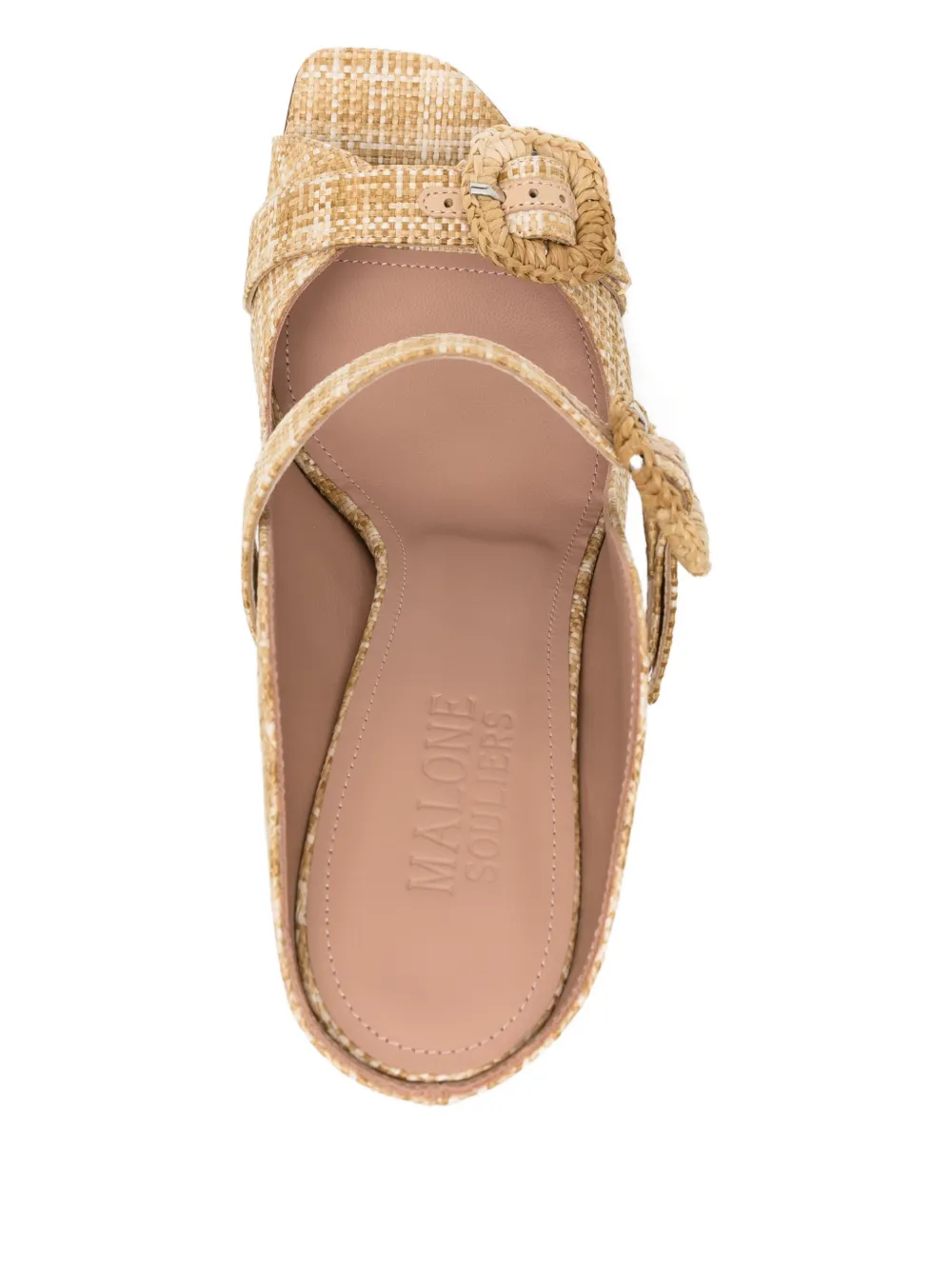 Malone Souliers 100 mm raffia sandalen met gesp Beige