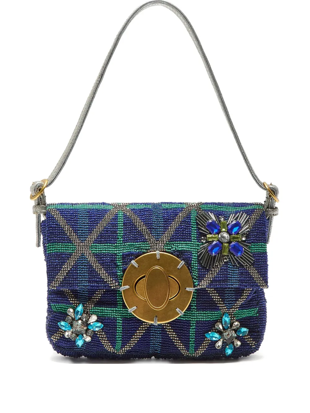 MALIPARMI small Magnolia stone-embellished shoulder bag - Blu