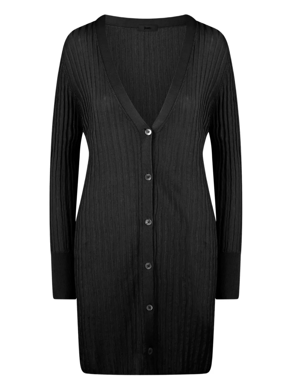 Herno cárdigan largo de canalé | negro | Image 1