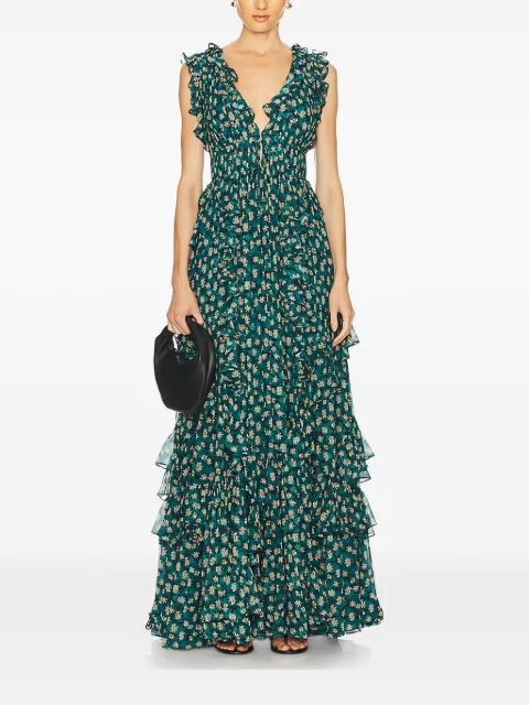 Ulla Johnson Vestido longo floral com babados