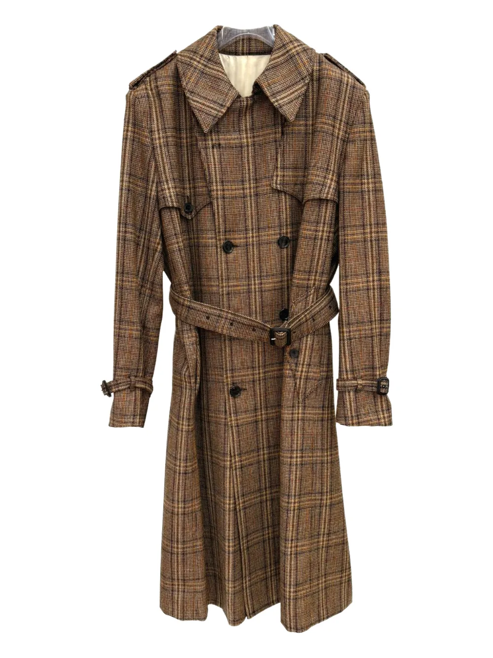 Husbands checked belted trench coat - Marrone