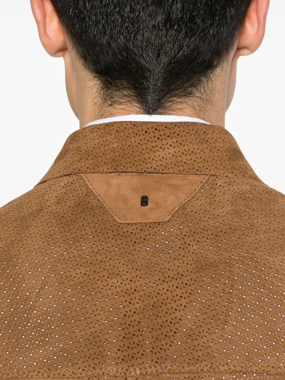 Salvatore Santoro Perforated Suede Shirt Jacket In Brown