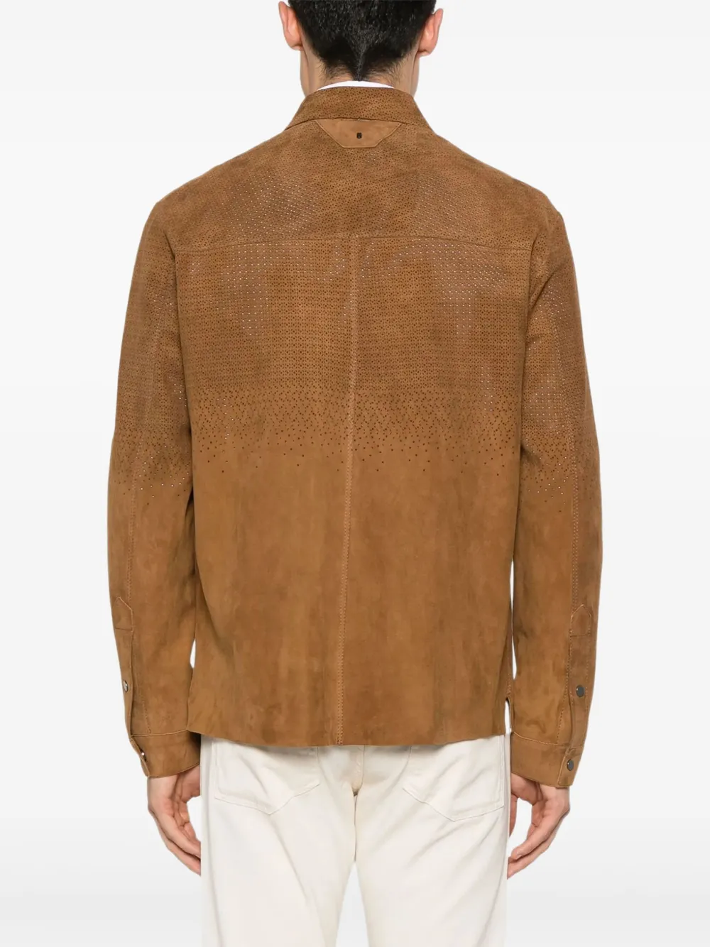 Salvatore Santoro Perforated Suede Shirt Jacket In Brown