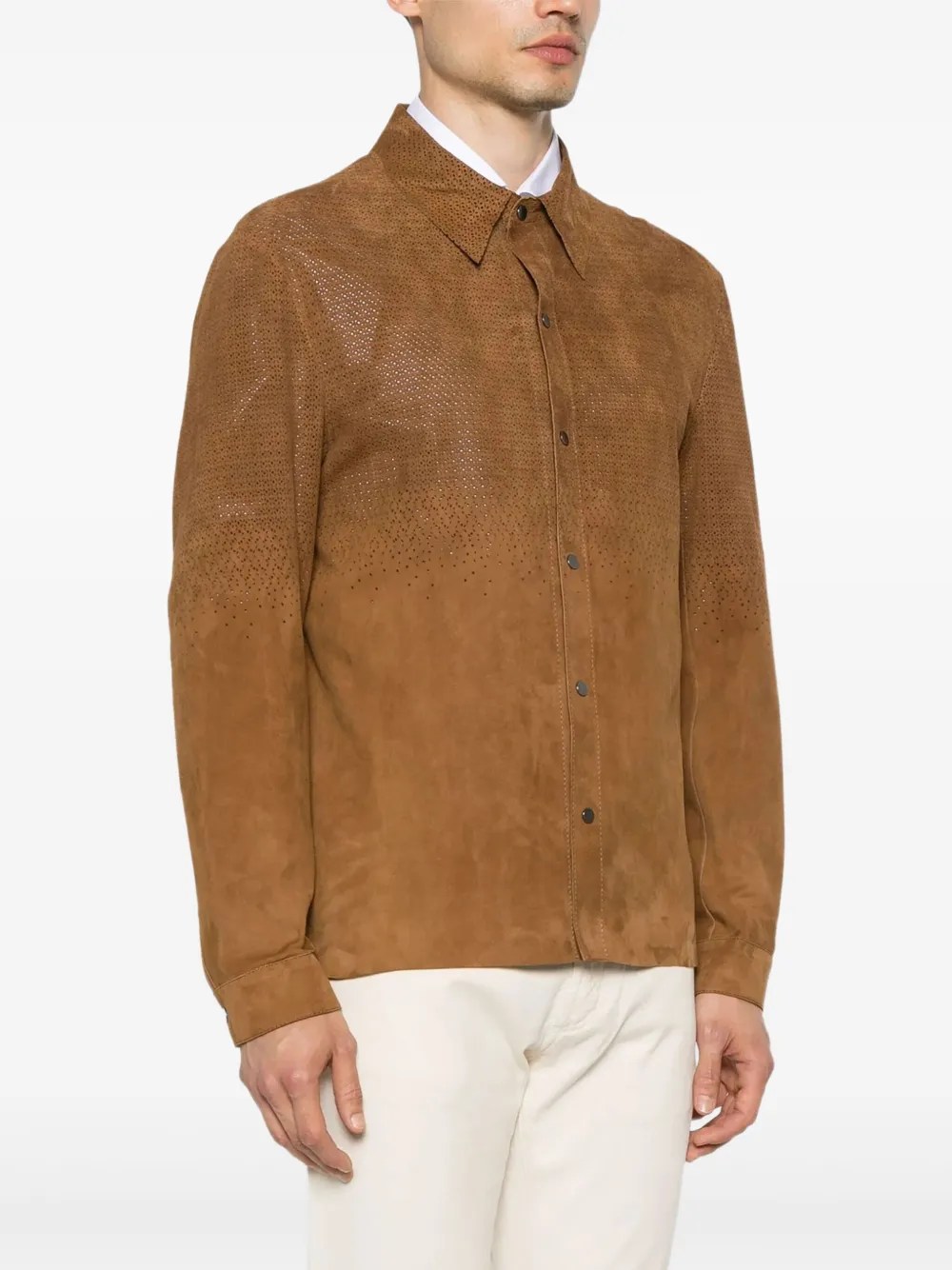 Salvatore Santoro Perforated Suede Shirt Jacket In Brown