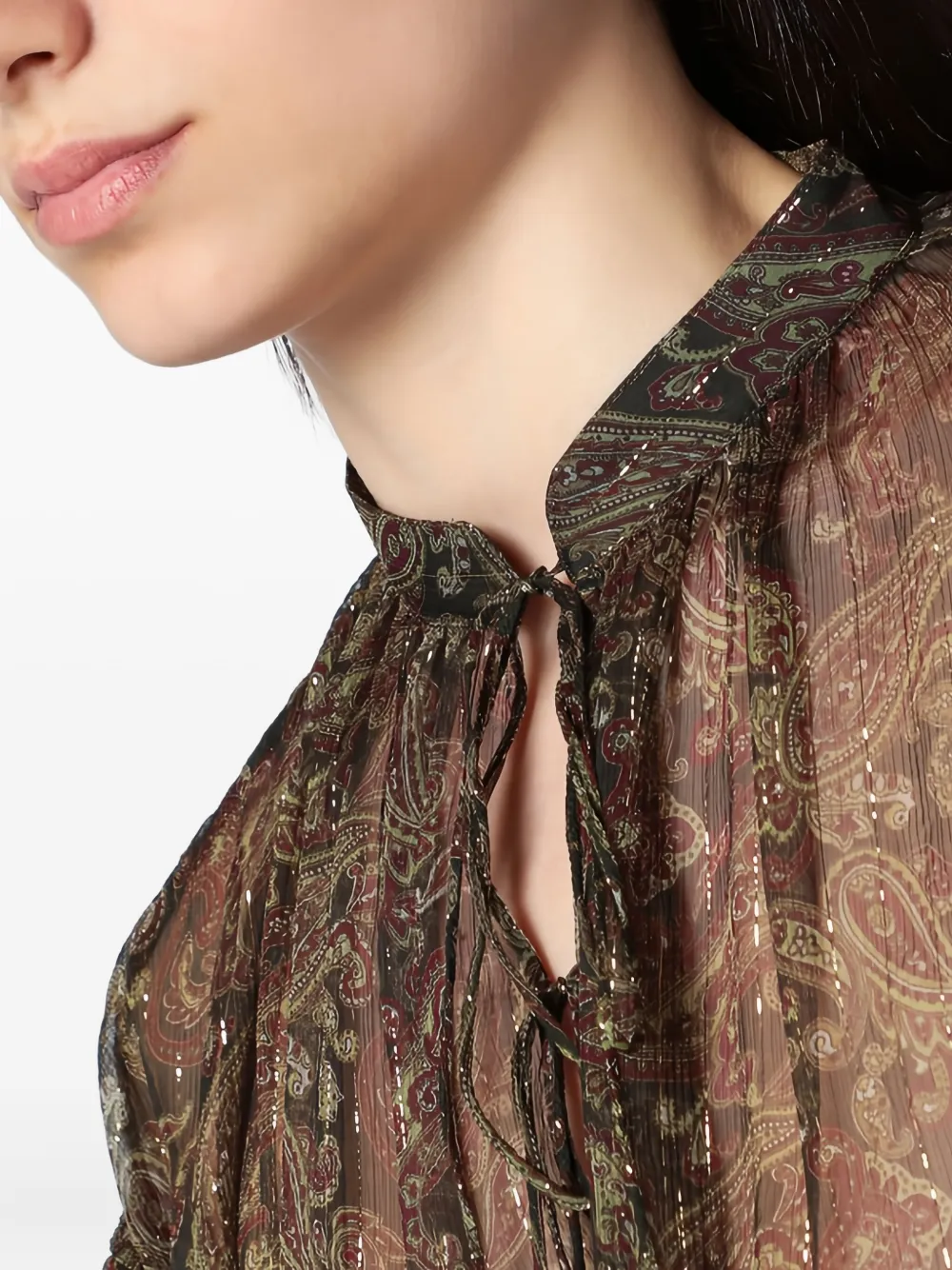 Saint Laurent Paisley-print Drawstring Blouse In Green
