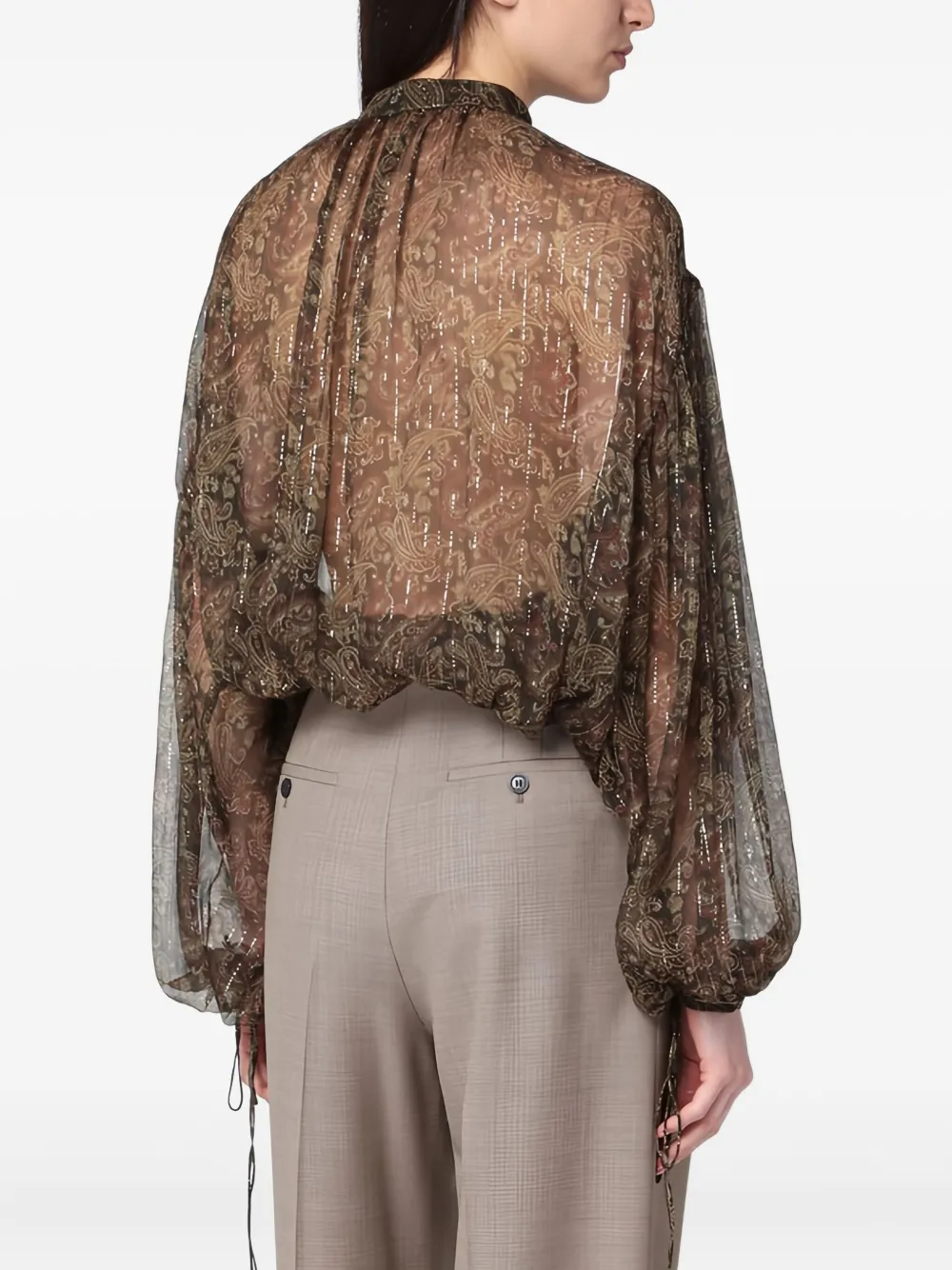 Saint Laurent Paisley-print Drawstring Blouse In Green