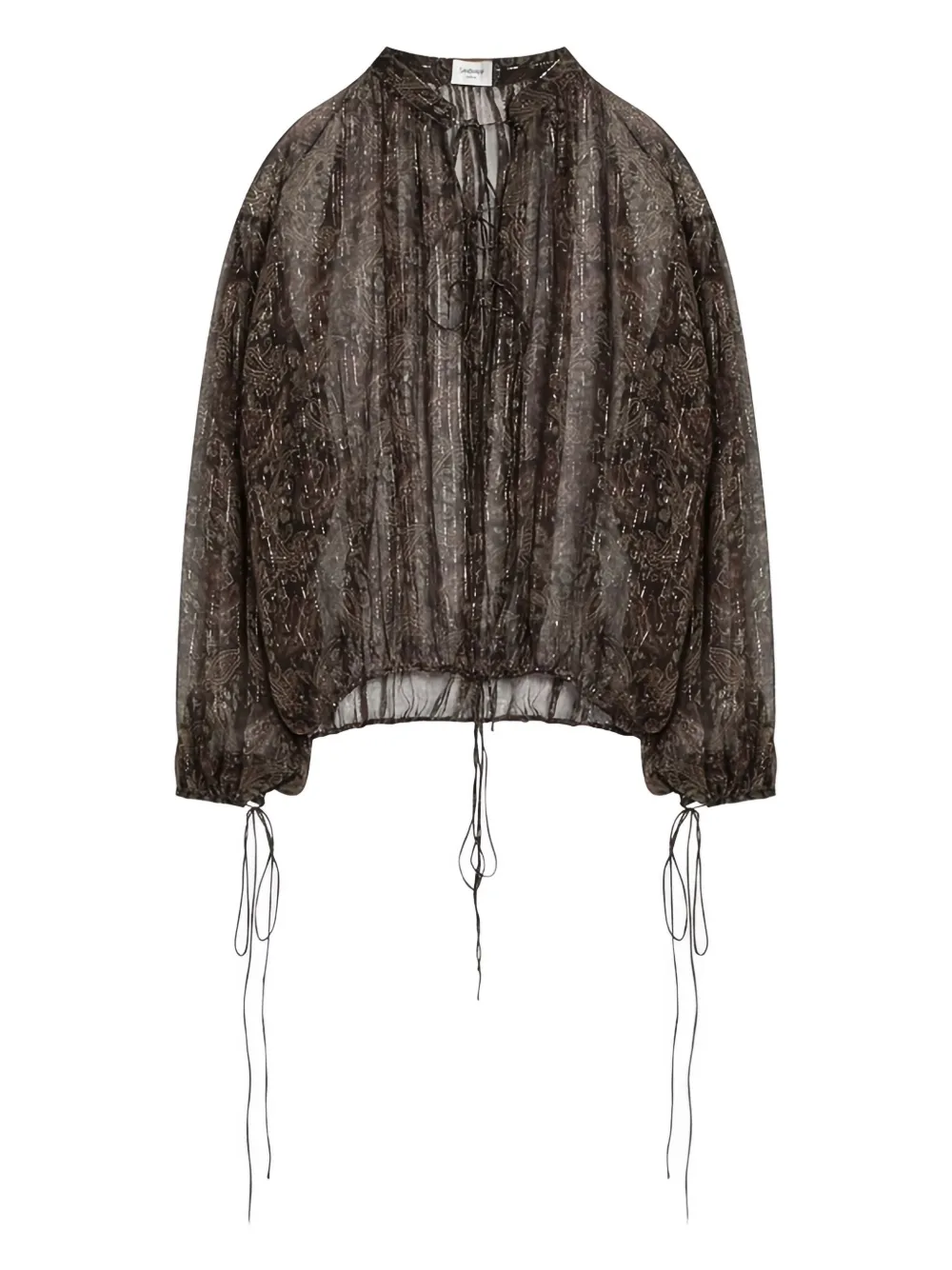 Saint Laurent Paisley-print Drawstring Blouse In Green