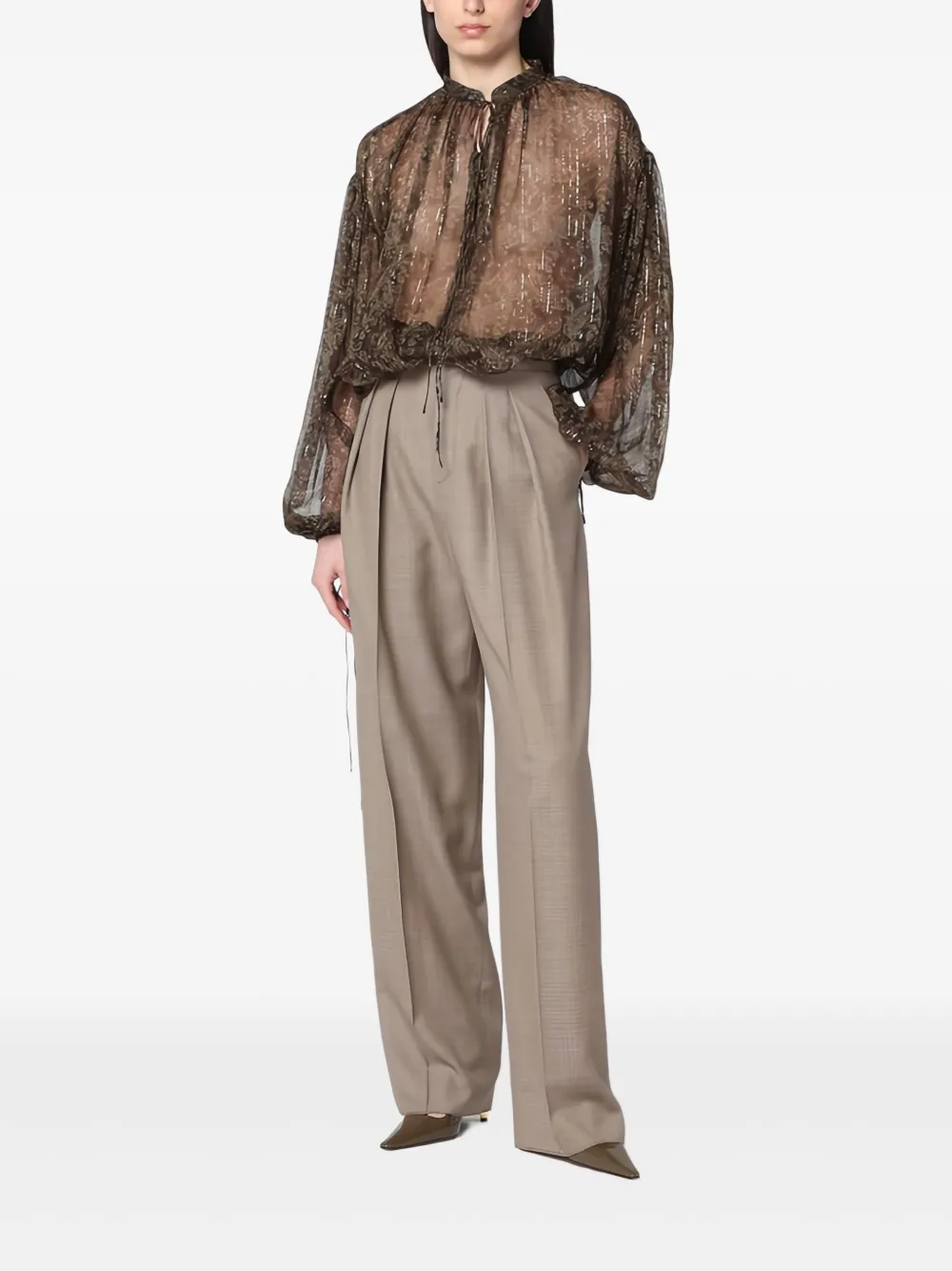 Saint Laurent Paisley-print Drawstring Blouse In Green