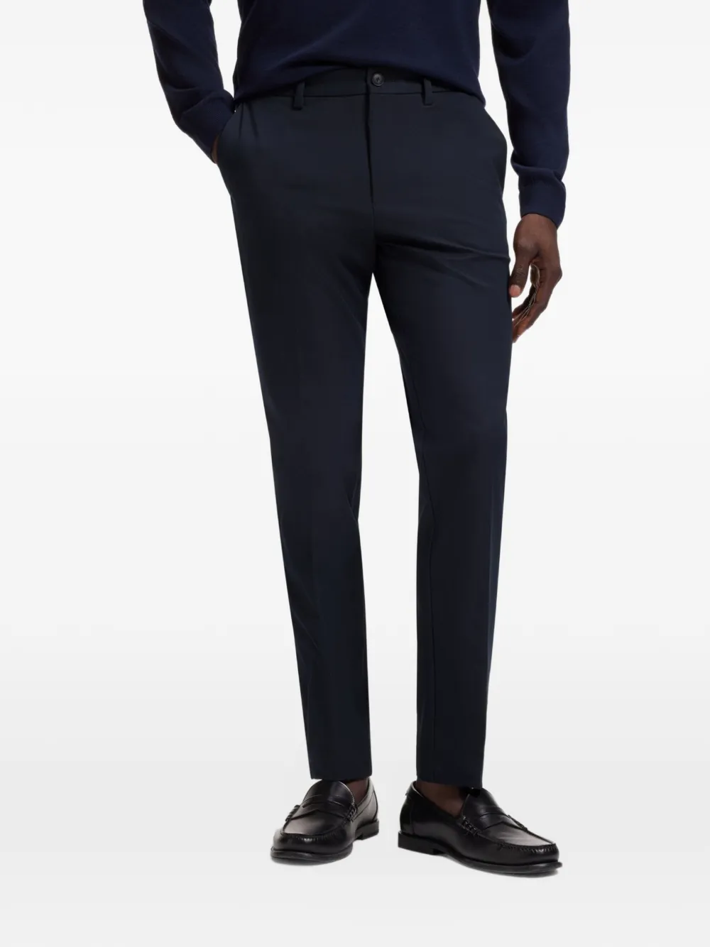 BOSS Straight broek van katoenblend Blauw